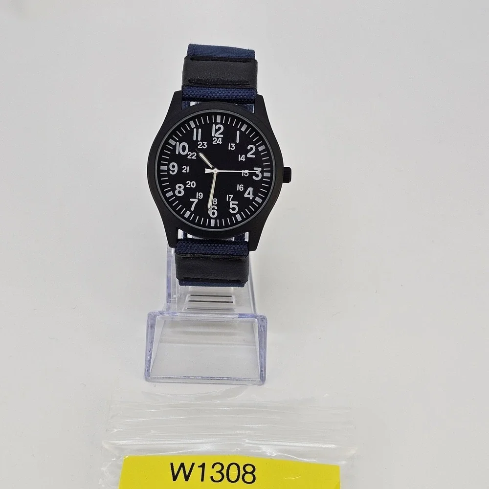 Men's‎ Field Military Watch 42MM Black Dial Dark Blue Nylon Bands New Battery